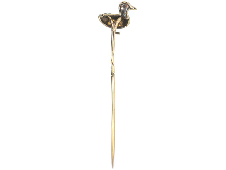 Edwardian Rose Diamond Baby Duck Tie Pin with Ruby Eye