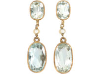 Edwardian Aquamarine & Natural Pearl Drop Earrings