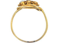 Early Victorian 18ct Gold, Ruby & Natural Pearl Lover's Knot Design Ring