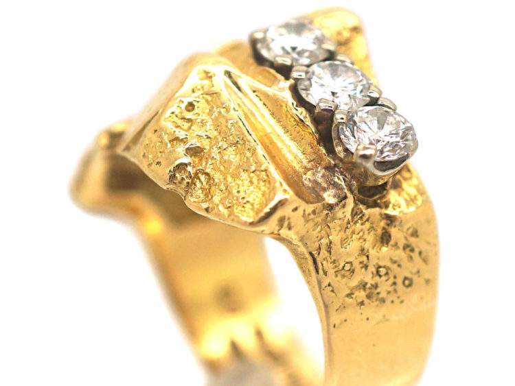 Modernist 18ct Gold Ring set with Three Diamonds by Bjorn Wekkstrom