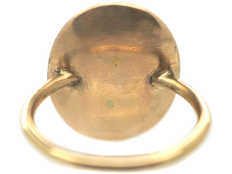 Georgian 9ct Gold Miniature Ring with Two Love Birds Surrounded by Flat Cut Garnets
