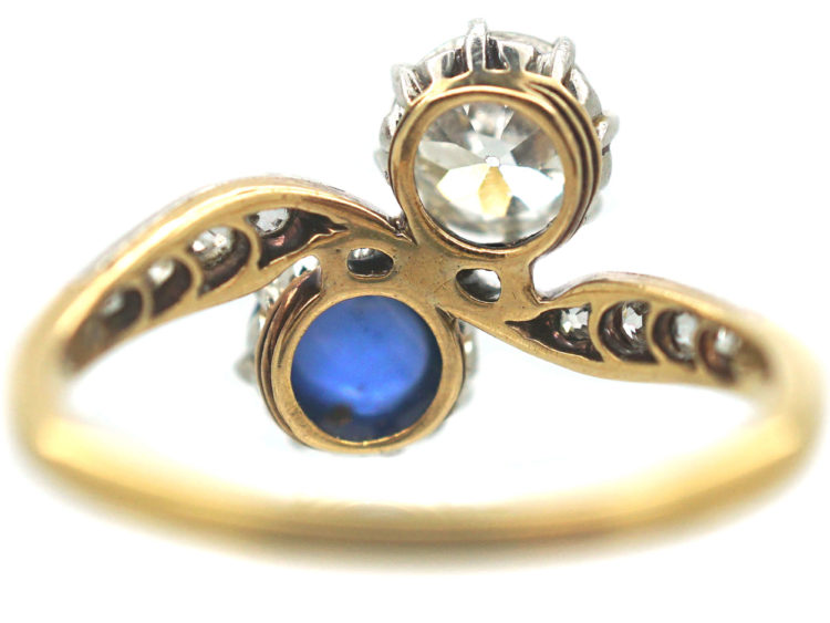 Edwardian 18ct Gold & Platinum, Sapphire & Diamond Crossover Ring
