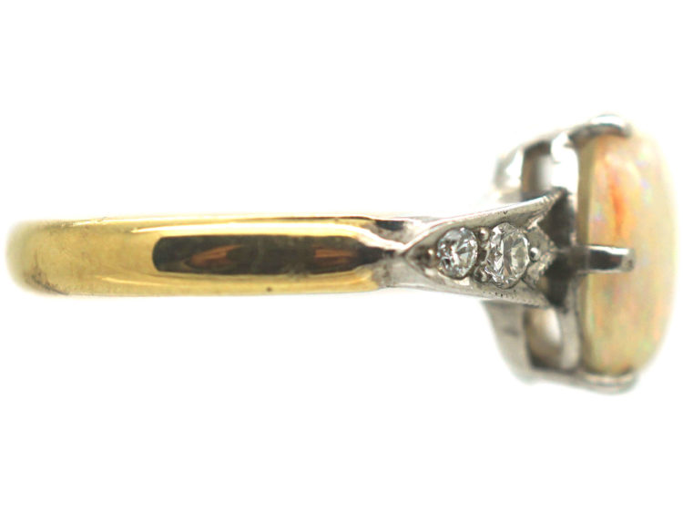 Art Deco 18ct Gold & Platinum, Opal & Diamond Ring