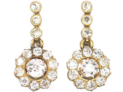 Belle Epoque 18ct Gold Diamond Cluster Drop Earrings