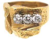 Modernist 18ct Gold Ring set with Three Diamonds by Bjorn Wekkstrom