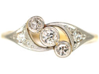 Edwardian 18ct Gold & Platinum, Three Stone Crossover Ring with Diamond Set Shoulders