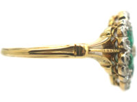 Edwardian 18ct Gold, Emerald & Diamond Flower Cluster Ring
