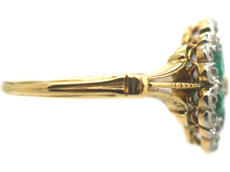 Edwardian 18ct Gold, Emerald & Diamond Flower Cluster Ring