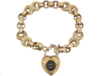 Victorian 9ct Gold Ornate Bracelet with Heart Shaped Padlock set with a Cabochon Garnet