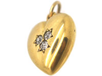 Edwardian 18ct Gold Heart Pendant set with Three Diamonds