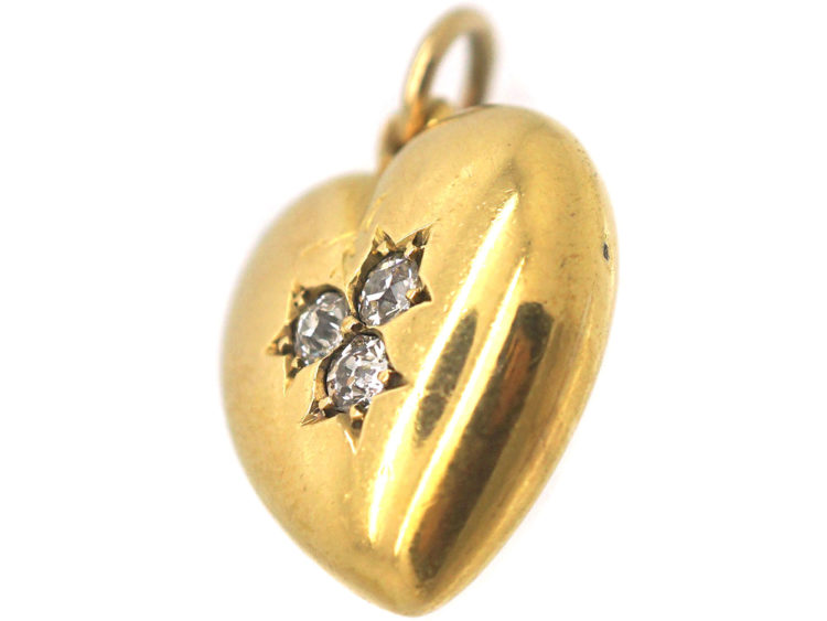 Edwardian 18ct Gold Heart Pendant set with Three Diamonds