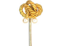 Edwardian 15ct Gold Lover's Knot Tie Pin with Two Pearls