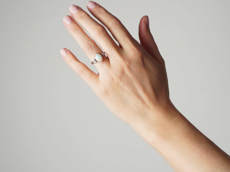 Art Deco 18ct Gold & Platinum, Opal & Diamond Ring