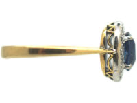 Art Deco 18ct Gold & Platinum, Sapphire & Diamond Cluster Ring