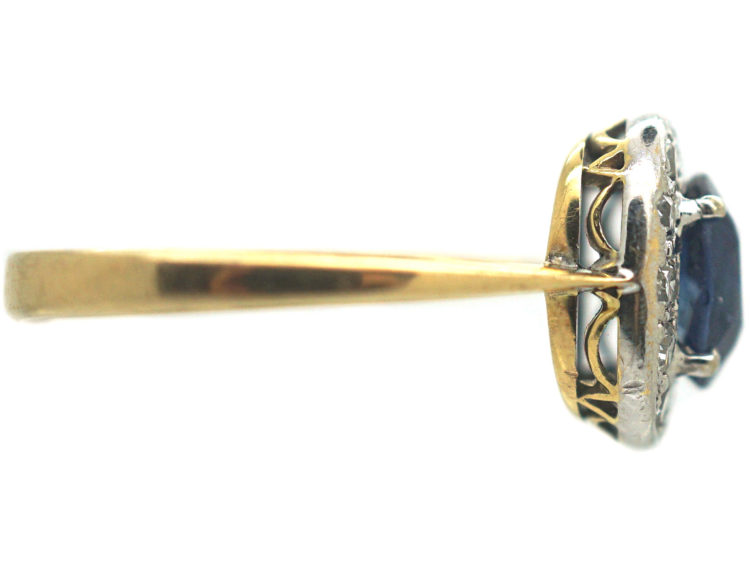 Art Deco 18ct Gold & Platinum, Sapphire & Diamond Cluster Ring