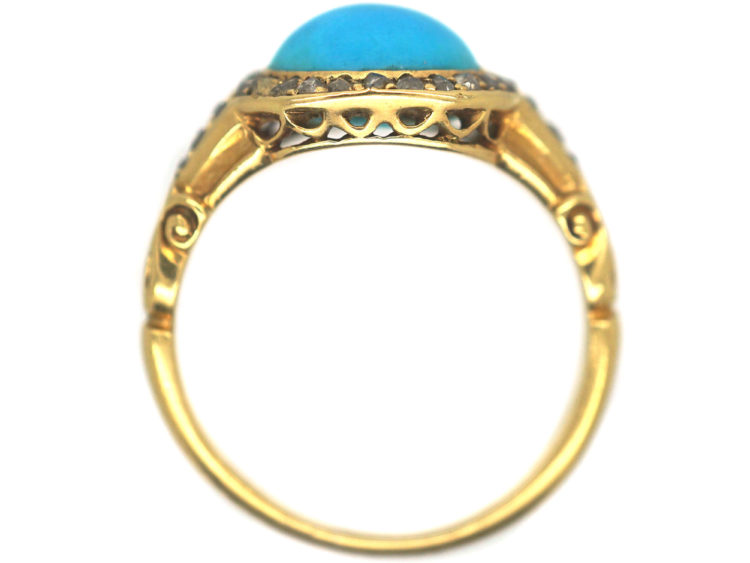 Victorian 18ct Gold, Turquoise & Rose Diamond Ring