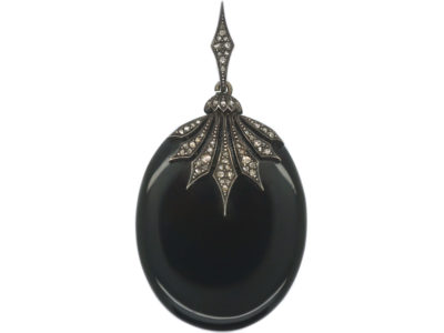 Victorian Onyx & Diamond Oval Pendant with Glazed Locket on Reverse