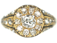 Victorian 18ct Gold & Diamond Cluster Ring with Black Enamel
