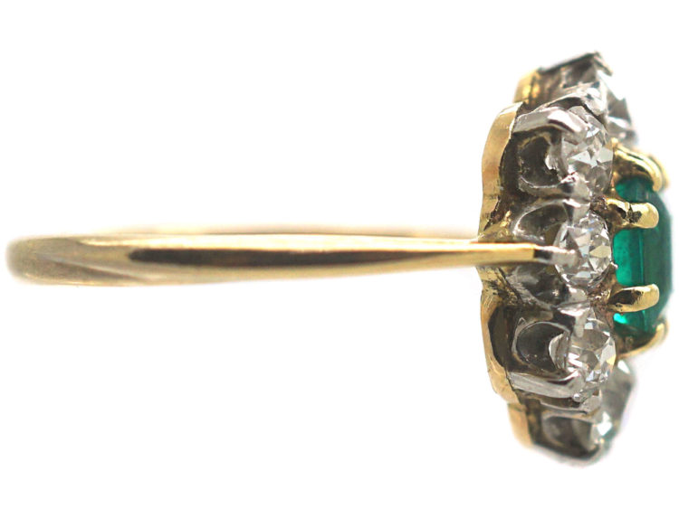 Art Deco 18ct Gold Emerald & Diamond Rectangular Cluster Ring