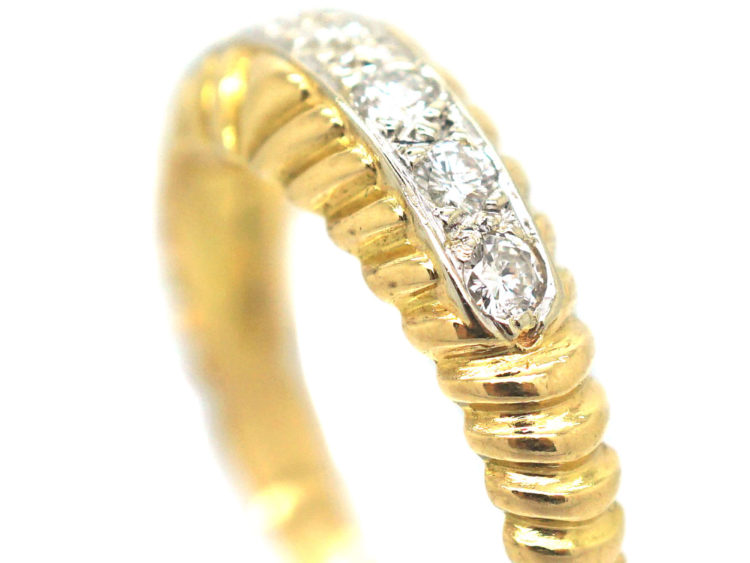 French 18ct Gold Diamond Ring with Line Pattern