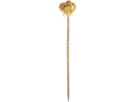 Edwardian 15ct Gold Lover's Knot Tie Pin with Two Pearls