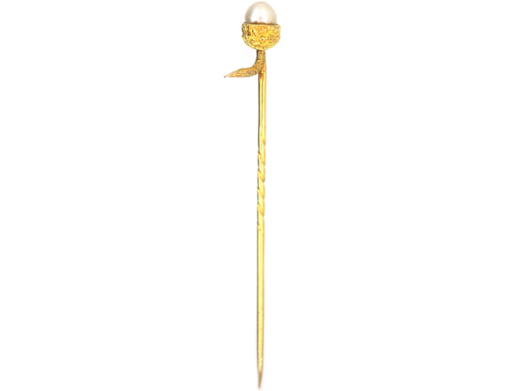 Edwardian 15ct Gold & Natural Pearl Acorn Tie Pin