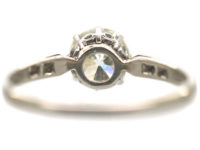 Art Deco Platinum, Diamond Solitaire Ring with Diamond Set Shoulders