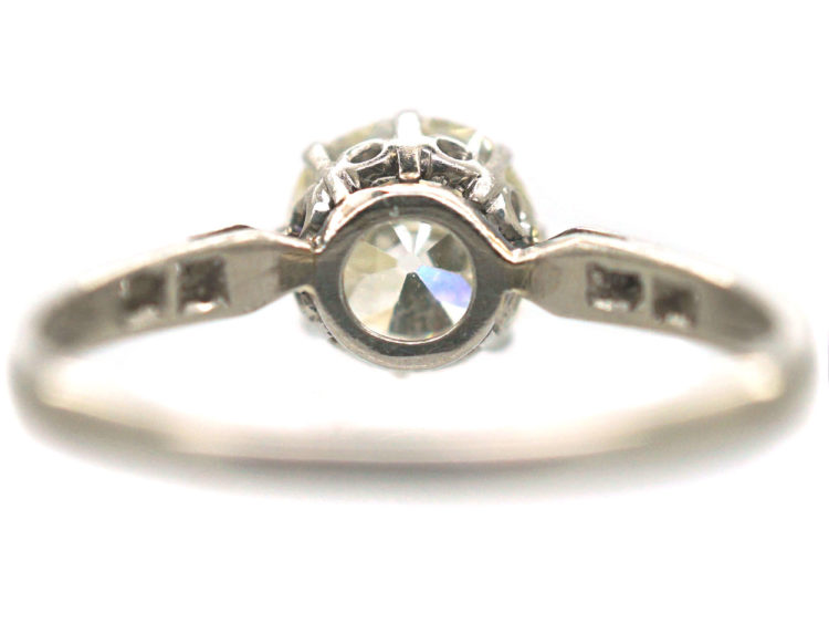 Art Deco Platinum, Diamond Solitaire Ring with Diamond Set Shoulders