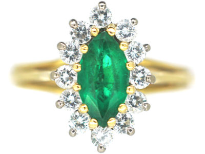 18t White & Yellow Gold Emerald & Diamond Marquise Ring