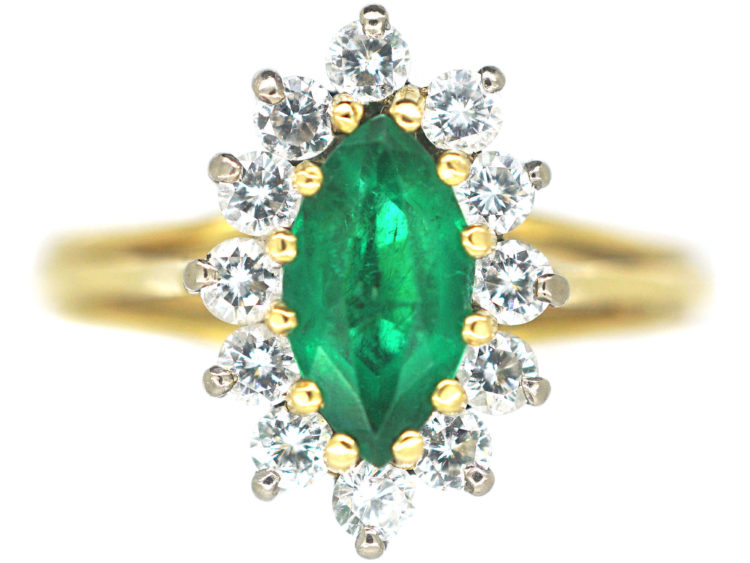 18t White & Yellow Gold Emerald & Diamond Marquise Ring