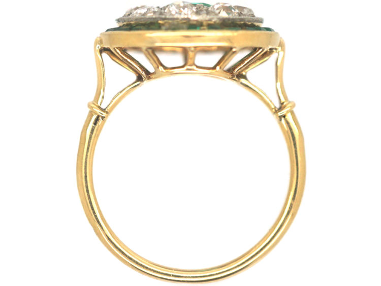 Art Deco 18ct Gold, Platinum, Emerald & Diamond Target Ring