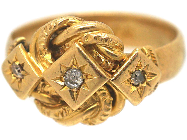Edwardian 18ct Gold Knot Ring set with Three Diamonds