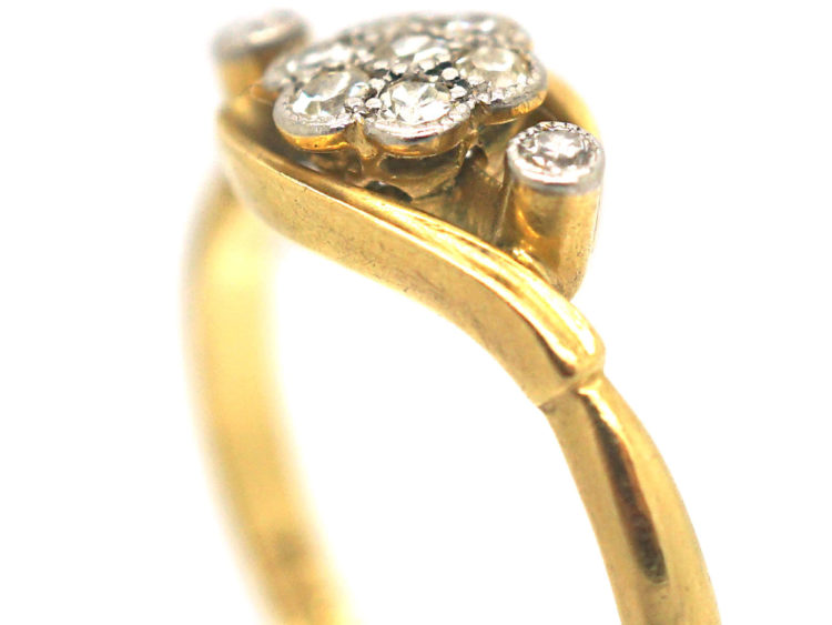 Edwardian 18ct Gold & Platinum Diamond Cluster Ring with Diamond Set Shoulders