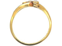 Edwardian 18ct Gold & Platinum, Three Stone Crossover Ring with Diamond Set Shoulders