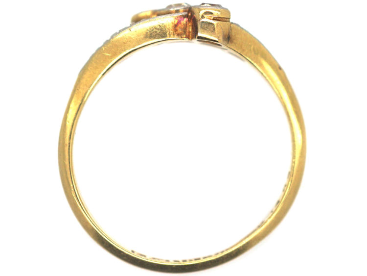 Edwardian 18ct Gold & Platinum, Three Stone Crossover Ring with Diamond Set Shoulders