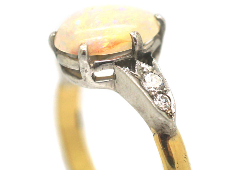 Art Deco 18ct Gold & Platinum, Opal & Diamond Ring