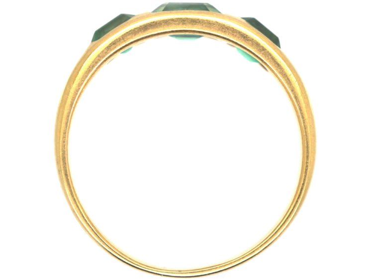 Victorian 18ct Gold, Three Stone Emerald Rub Over Set Ring