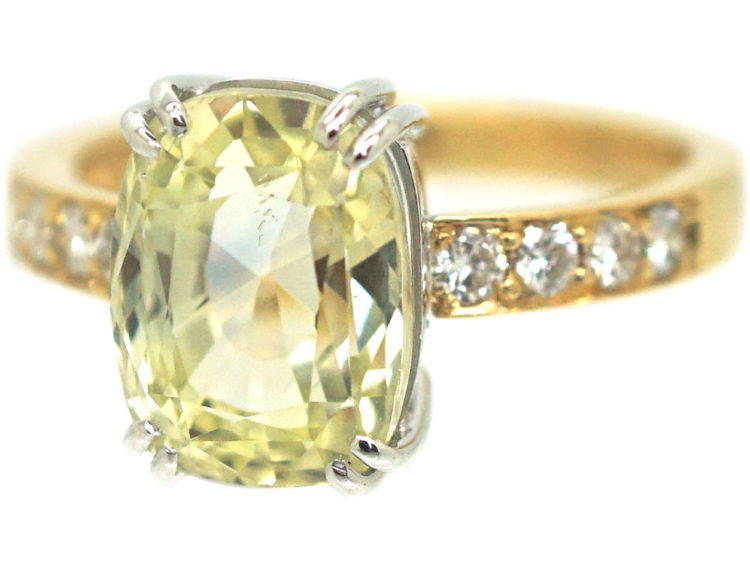 18ct Gold Yellow Ceylon Sapphire & Diamond Ring