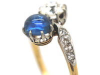 Edwardian 18ct Gold & Platinum, Sapphire & Diamond Crossover Ring
