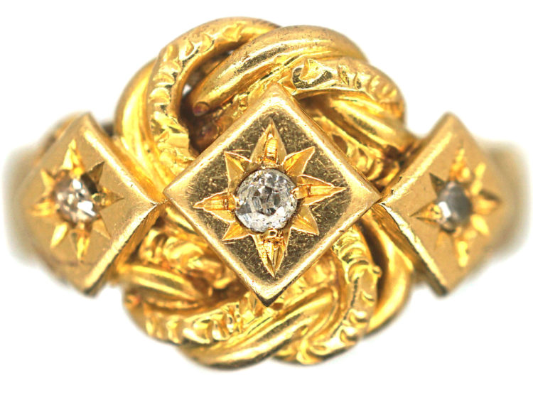 Edwardian 18ct Gold Knot Ring set with Three Diamonds