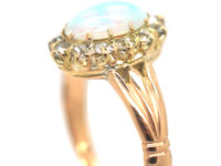Edwardian 15ct Gold, Opal & Diamond Oval Cluster Ring