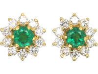 18ct Gold, Emerald & Diamond Cluster Earrings