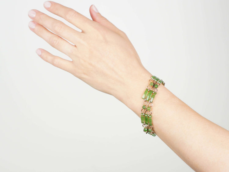 Art Deco 9ct Gold & Nephrite Bracelet