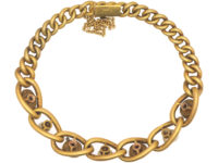French 18ct Gold, Cabochon Emerald & Natural Pearl Bracelet