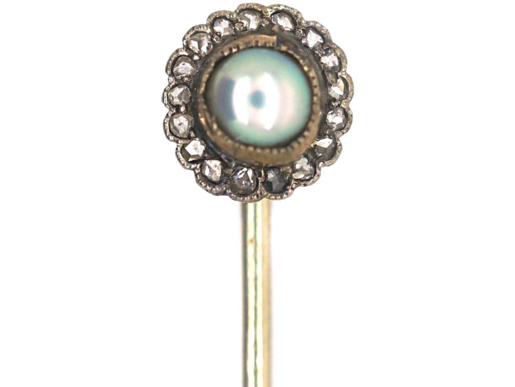 9ct Gold, Rose Diamond & Pearl Tie Pin