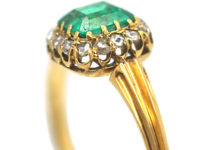 French 18ct Gold, Emerald & Rose Diamond Ring