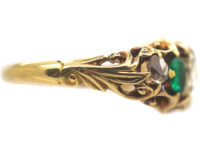 Regency 18ct Gold, Briolette Cut Diamond & Emerald Ring
