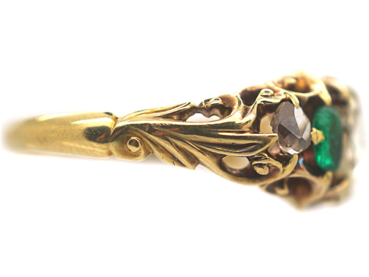 Regency 18ct Gold, Briolette Cut Diamond & Emerald Ring