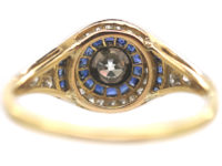 Art Deco 18ct Gold & Platinum, Sapphire & Diamond Target Ring