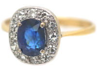 Art Deco 18ct Gold & Platinum, Sapphire & Diamond Cluster Ring
